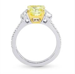 Fancy Intense Yellow Radiant and Trapezoid Diamonds Gold Platinum Ring