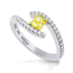 Fancy Intense Yellow Cushion Diamond Gold Platinum Cross Over Ring