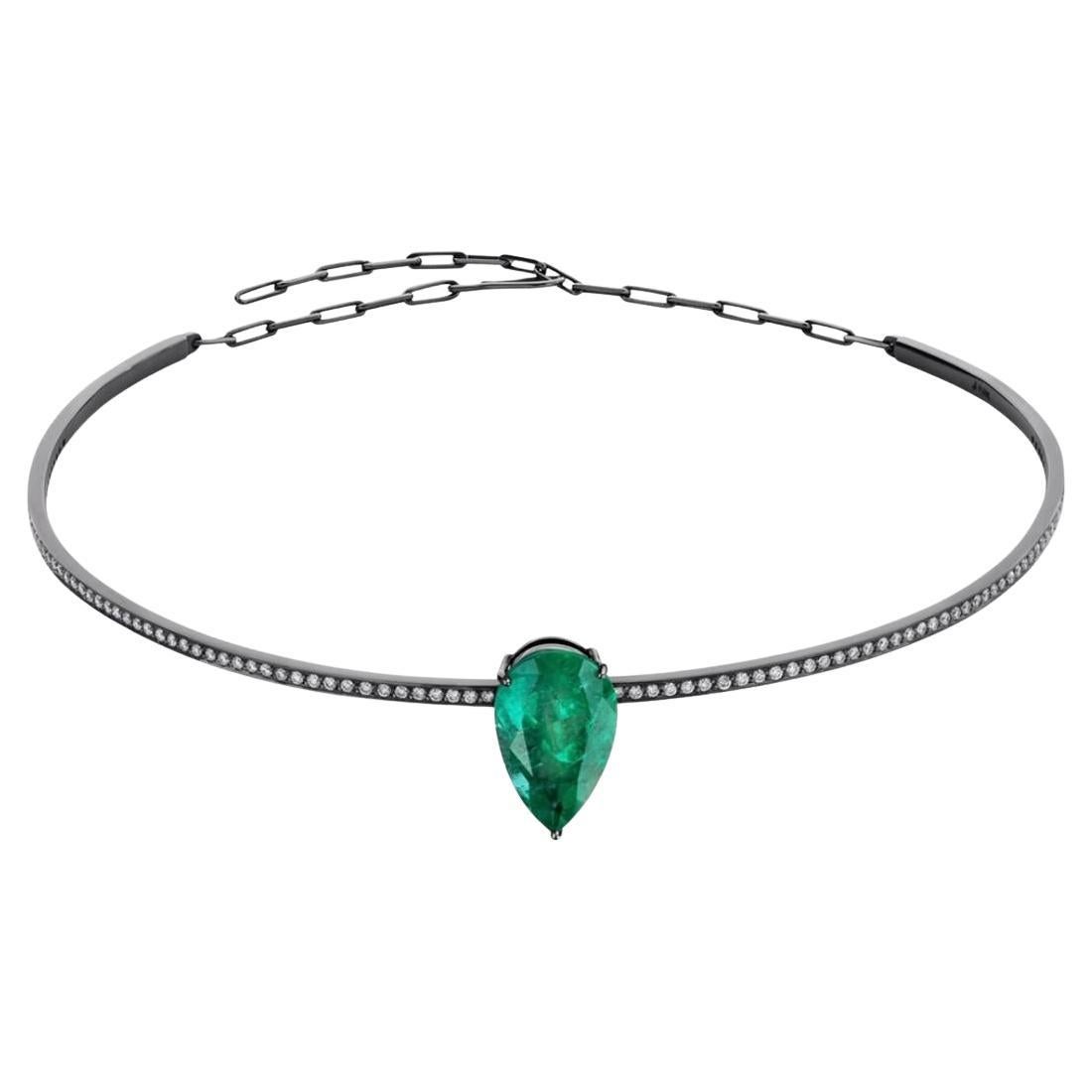 Emerald White Gold Rhodium Chocker For Sale 1