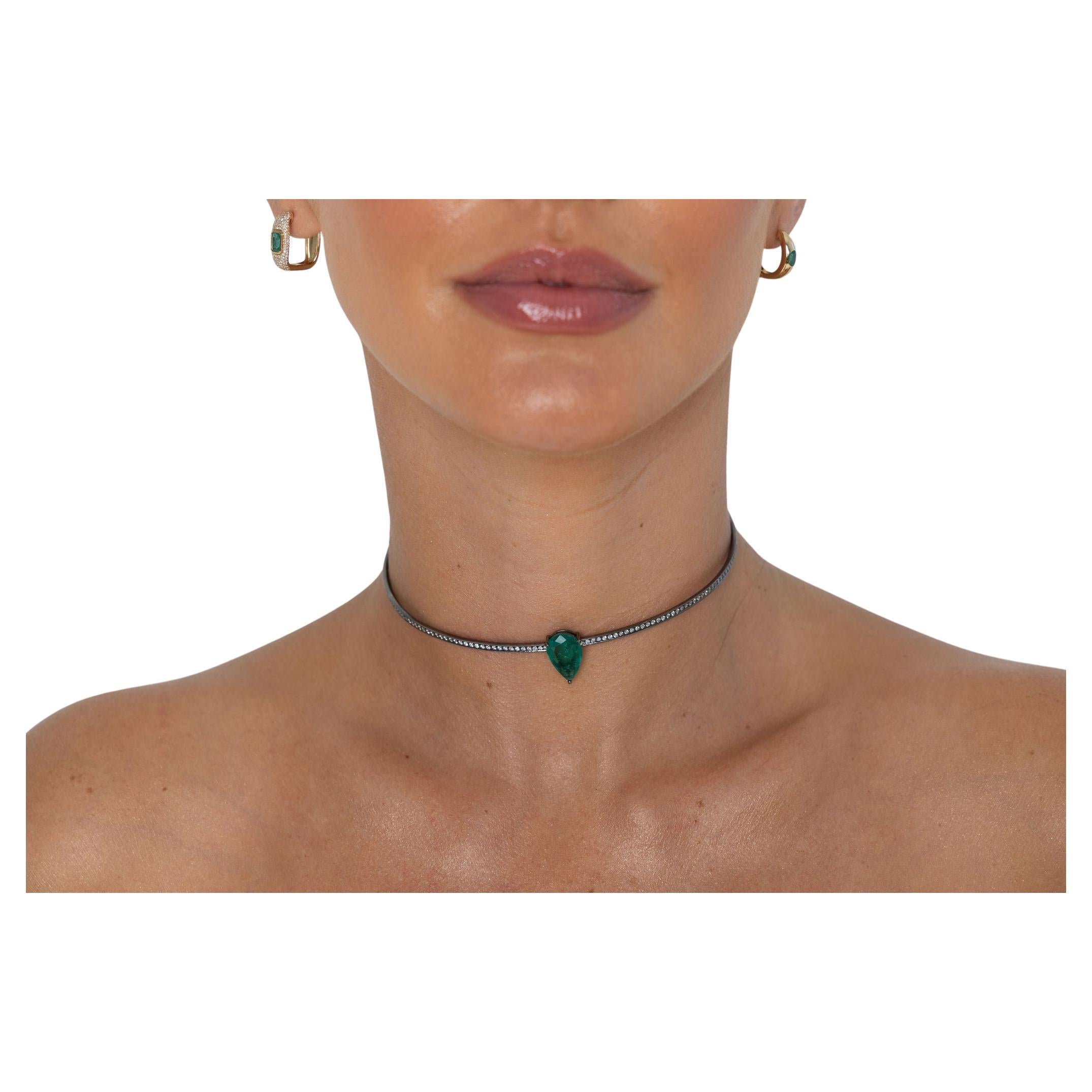Emerald White Gold Rhodium Chocker For Sale