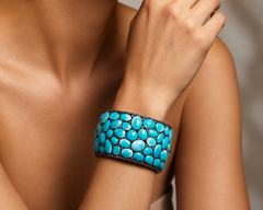 Turquoise & Diamond Wide Statement Cuff Bracelet - Any Occasion