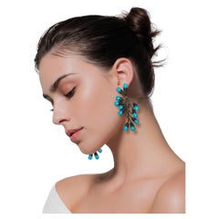 Turquoise Pavé Branch Statement Long Drop Earrings