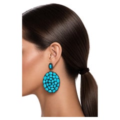 Natural Turquoise Statement Drop Earrings with Diamond Accents
