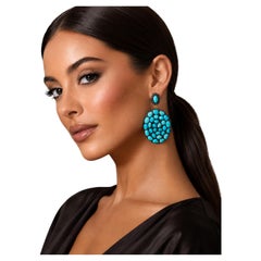 Natural Turquoise Statement Drop Earrings with Diamond Accents