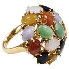 Yellow Gold Multicolored Cabochon Gemstone Dome Ring