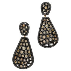 Black Rhodium & Diamond Teardrop Dangle Drop Earrings