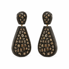 Vintage Black Rhodium & Diamond Teardrop Dangle Drop Earrings