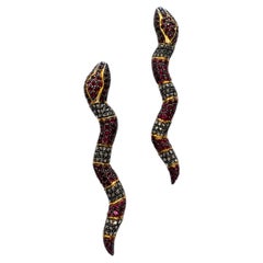 Black Rhodium, Diamonds & Ruby Snake Drop Earrings