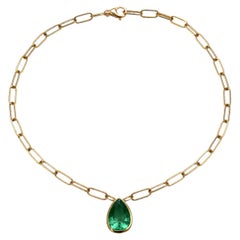 Colombian Emerald Pear-Cut Gold Link Necklace GIA Certificated