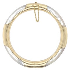 Vintage 18K Yellow Gold Mother of Pearl Hinged Cuff Bracelet