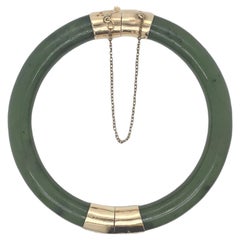 Vintage Dark Green Jadeite Jade Open Hinge Bangle in Solid 18K Gold