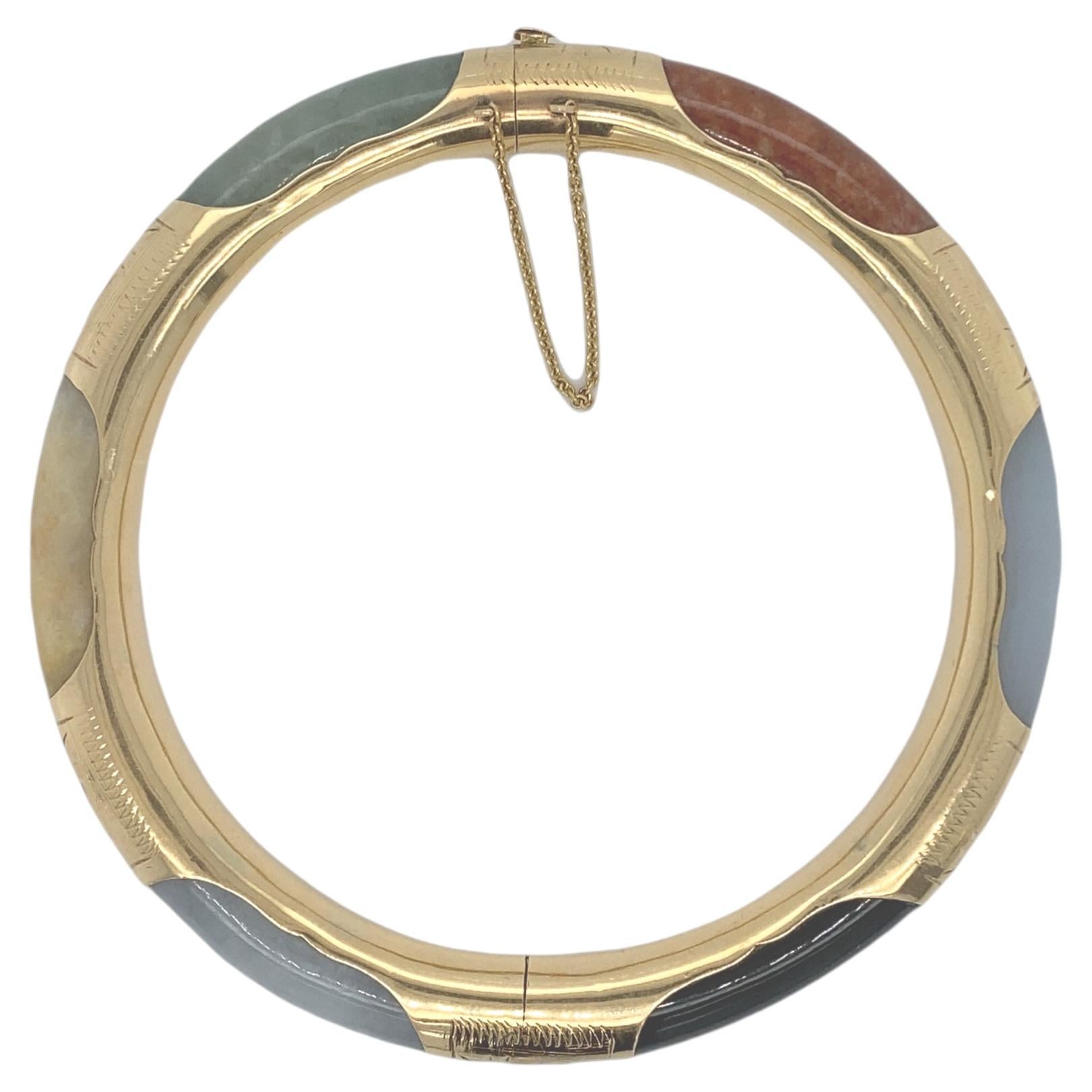 Vintage 18K Yellow Gold Multi-Stone Hinged Cuff Bracelet