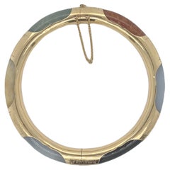 Vintage 18K Yellow Gold Multi-Stone Hinged Cuff Bracelet