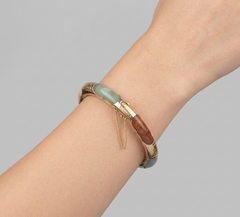 Vintage 18K Yellow Gold Multi-Stone Hinged Cuff Bracelet