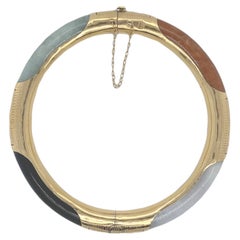 Vintage 18K Yellow Gold Multi-Stone Hinged Cuff Bracelet