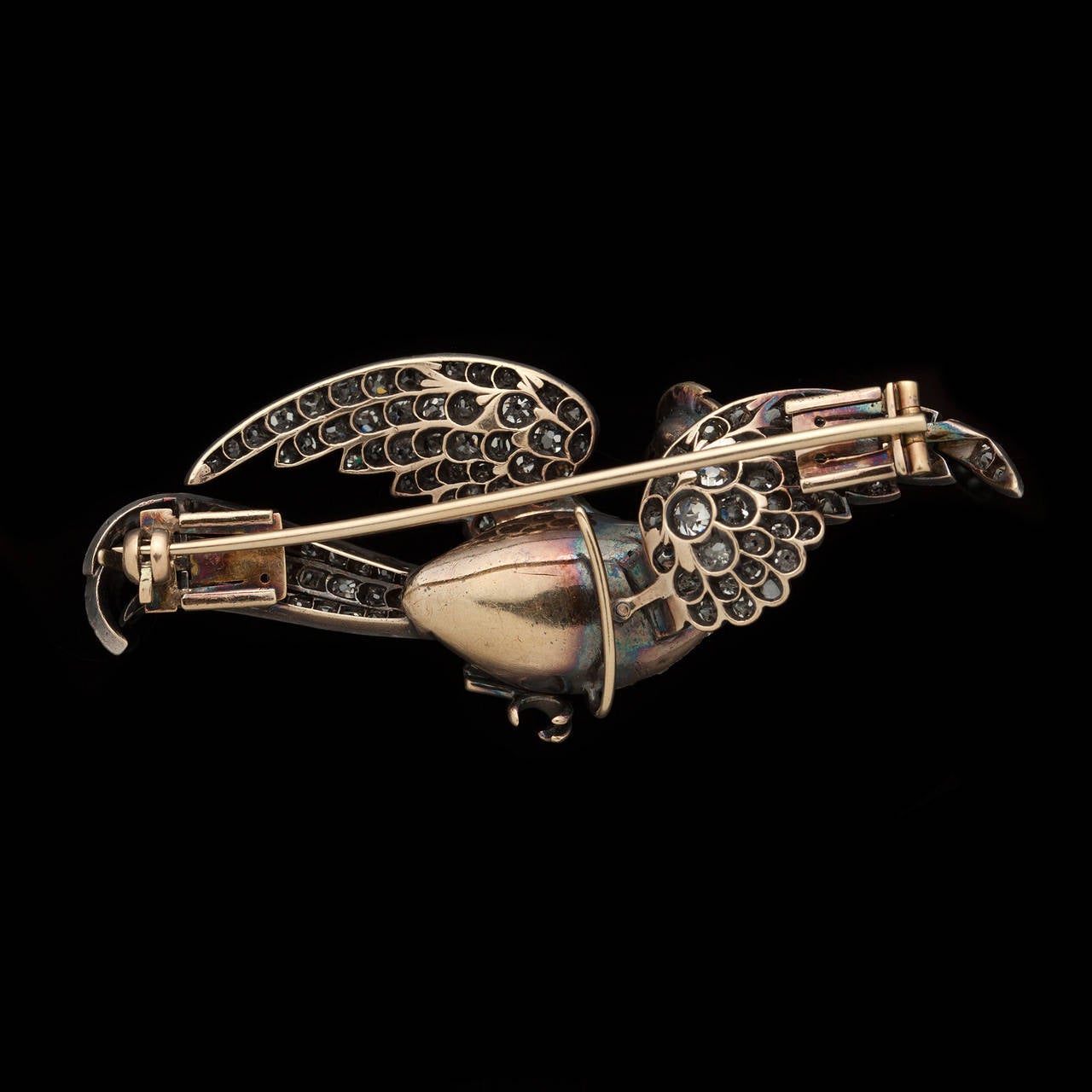 Victorian Antique Stylized Diamond Silver Gold Phoenix Brooch For Sale
