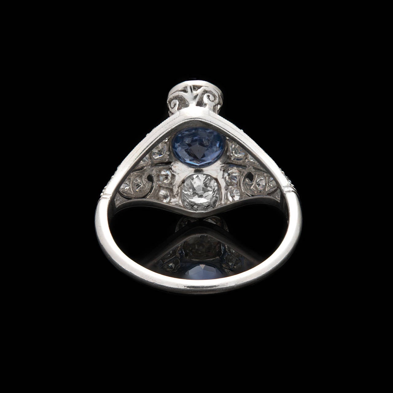 Women's Edwardian Sapphire Diamond Platinum Filigree Ring