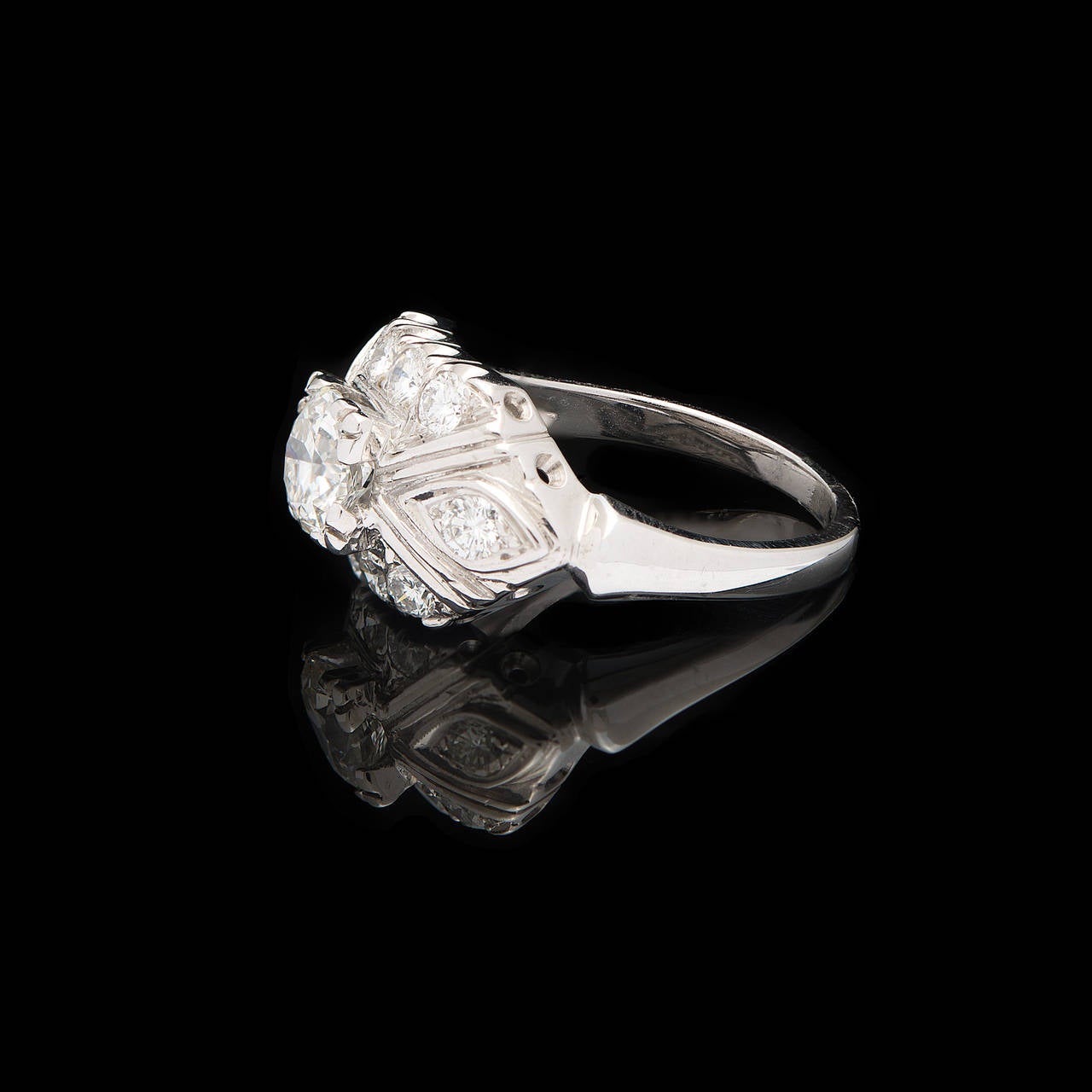 0.74 Carat Old European Cut Diamond Gold Ring In Good Condition For Sale In San Francisco, CA