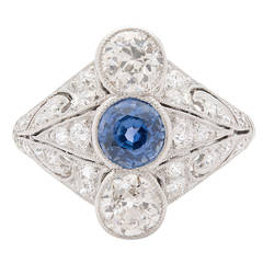 Edwardian Sapphire Diamond Platinum Filigree Ring