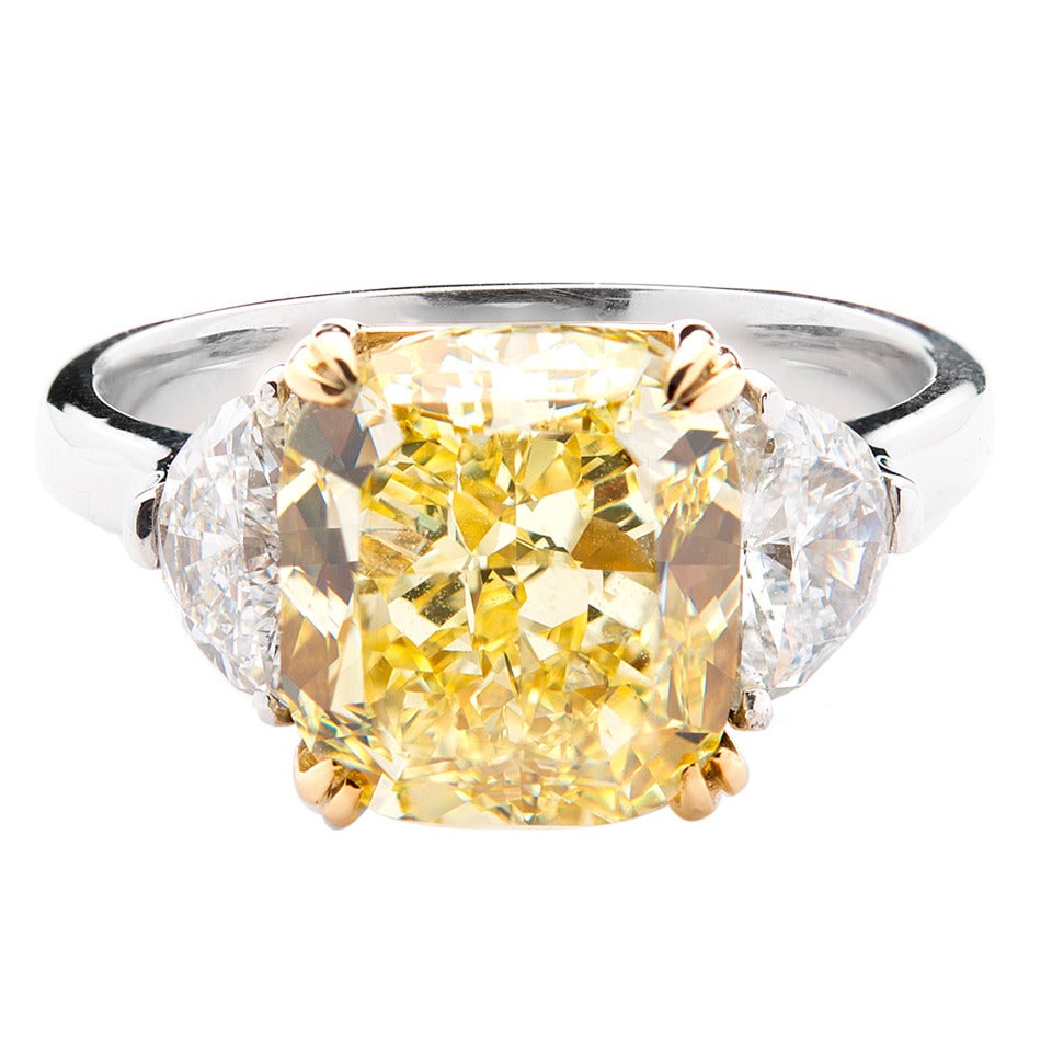 Natural Fancy Intense 5.01 Carat Yellow Diamond Gold Ring