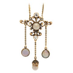 Mabe Pearl Diamond Gold Lavaliere Necklace