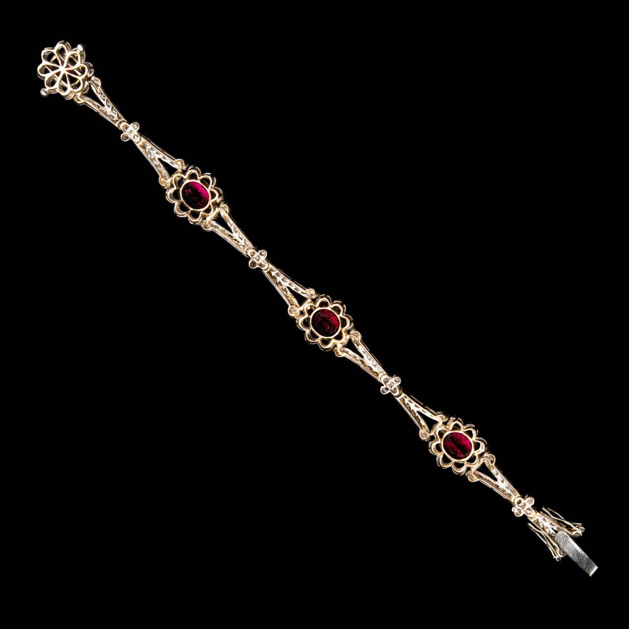 Women's Rubelite Diamond Gold Floral Bracelet For Sale