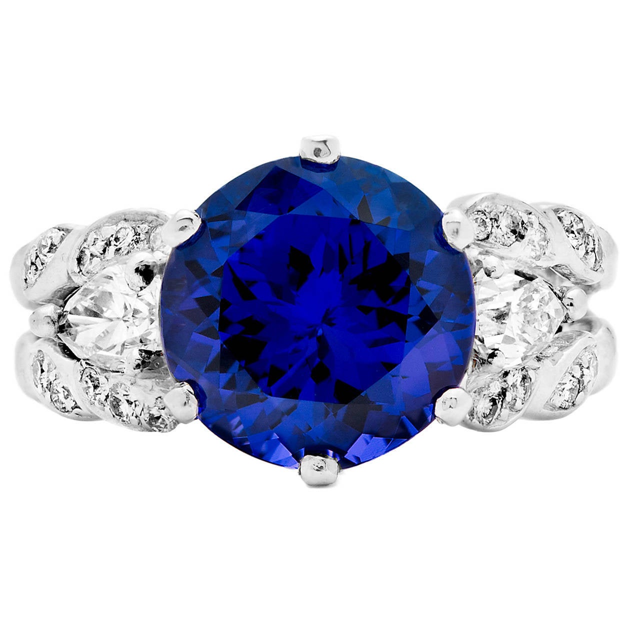 Tanzanite and Pear Shaped Diamond Platinum Cocktail Ring