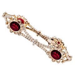 Rubelite Diamond Gold Floral Bracelet