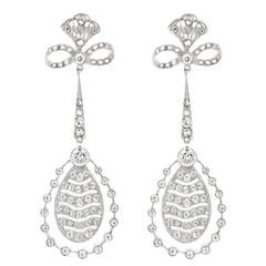 Pave Diamond Platinum Dangle Earrings