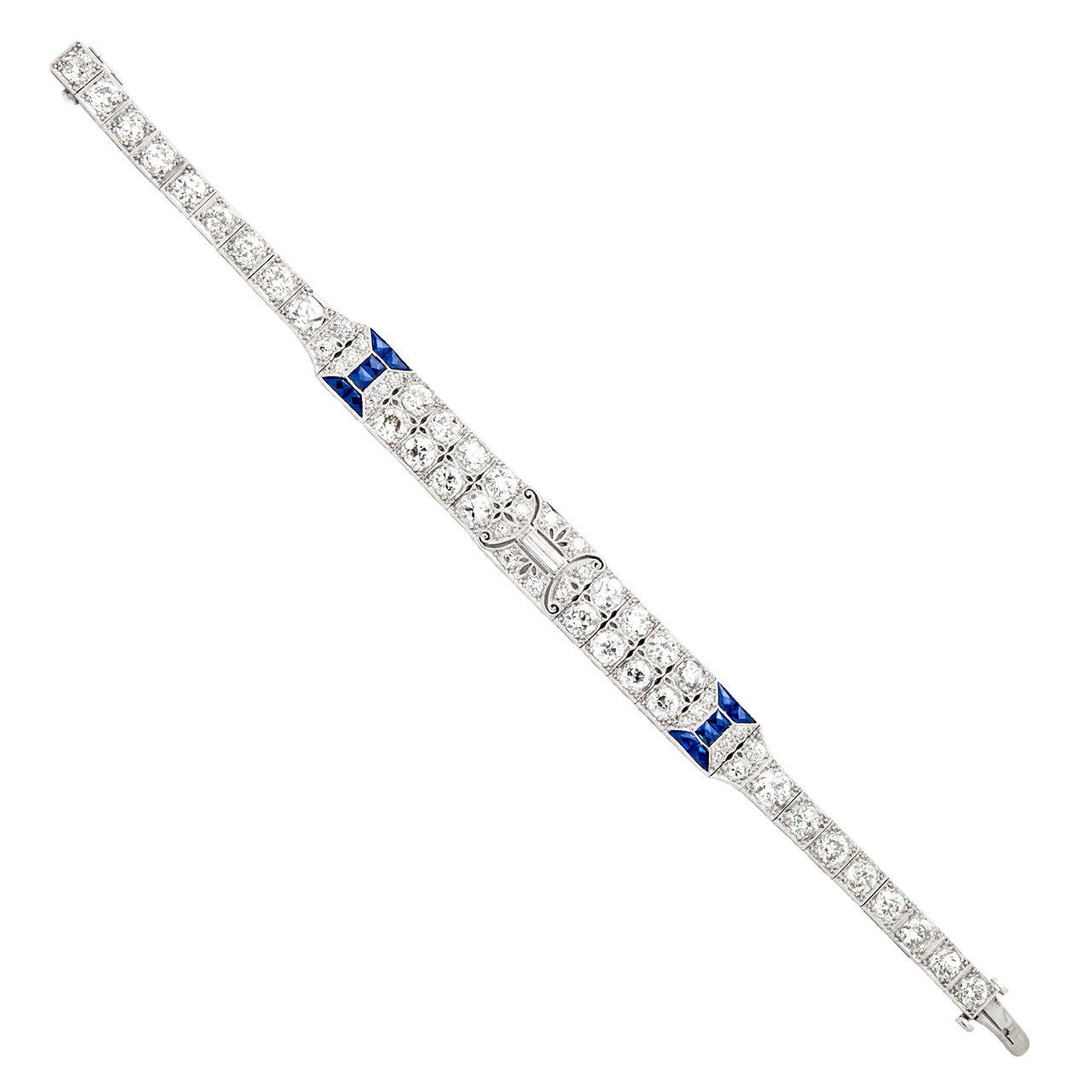 Art Deco Diamond Sapphire Platinum Bracelet