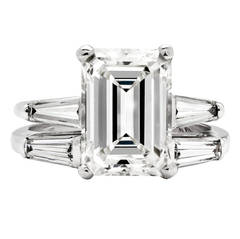 Retro 3.26 Carat GIA Emerald Cut Diamond Platinum Wedding Set