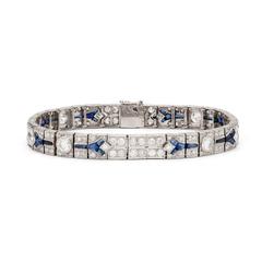 Art Deco Sapphire Diamond Platinum Bracelet