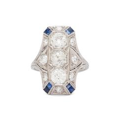 Art Deco Old European Cut Diamond Sapphire Platinum Ring