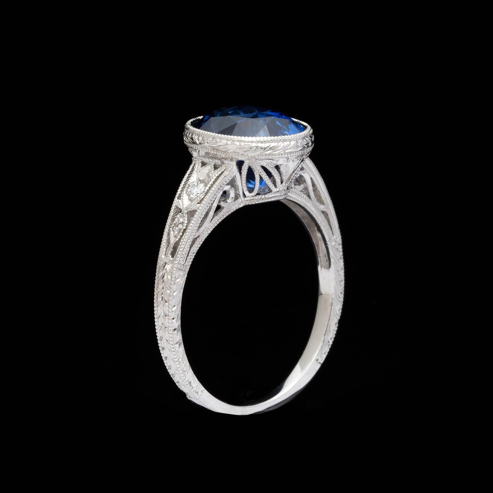 AGL Blue Sapphire 4.29 Ct. Diamond Platinum Ring In Excellent Condition In San Francisco, CA