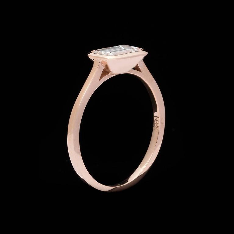 Emerald Cut HorizontallySet Diamond Rose Gold Engagement Ring at