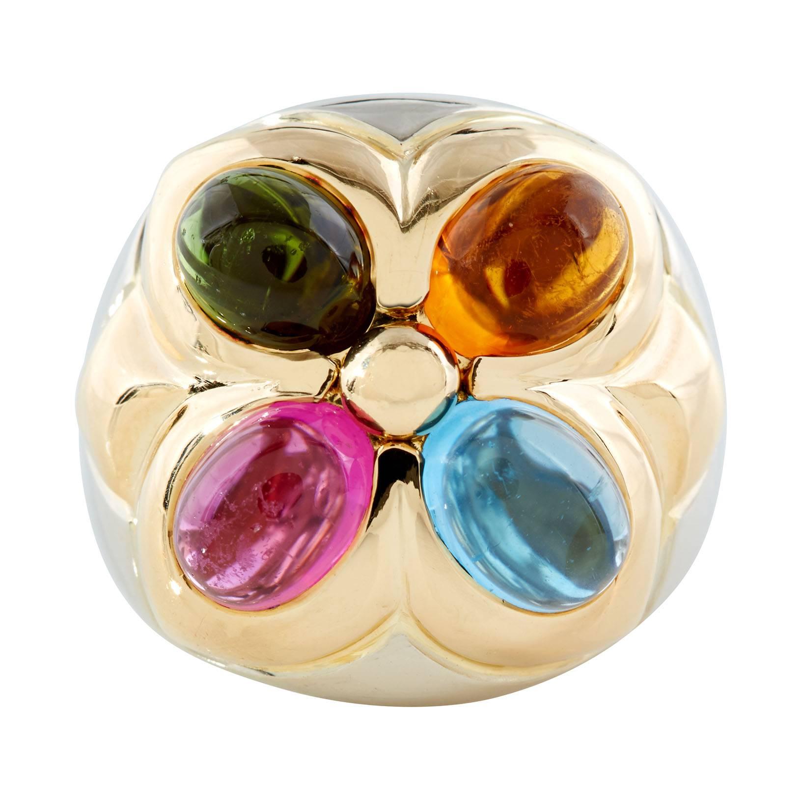 Bulgari Semi-Precious Gold Gemstone Ring, Italy