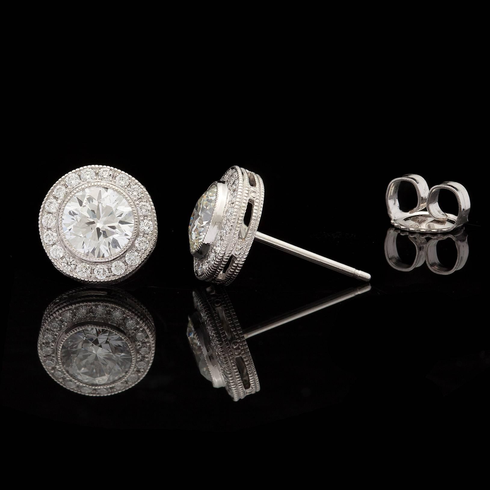 Contemporary Diamond Halo Bezel Set Stud Earrings