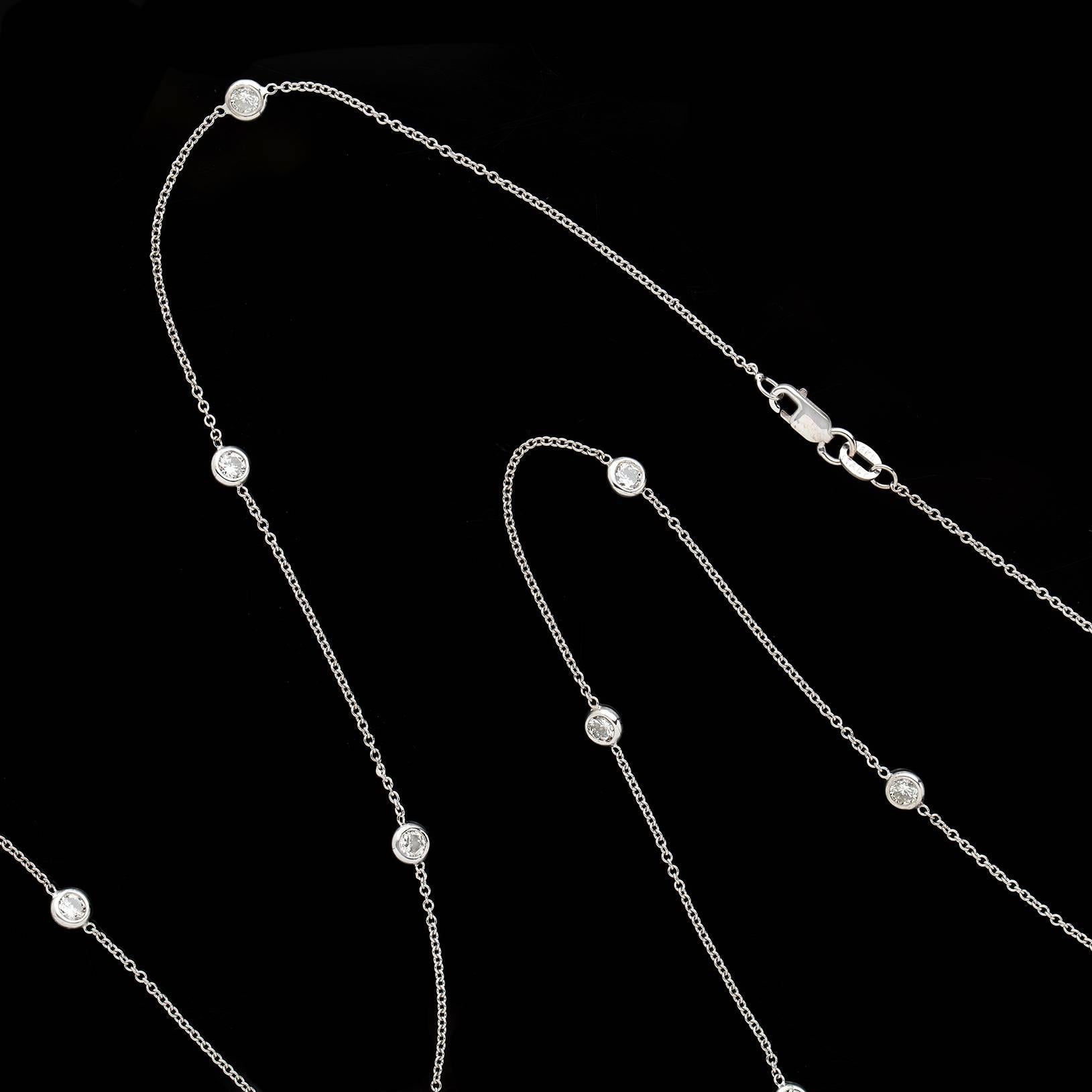 Contemporary Long Diamond By the Yard White Gold Necklace
