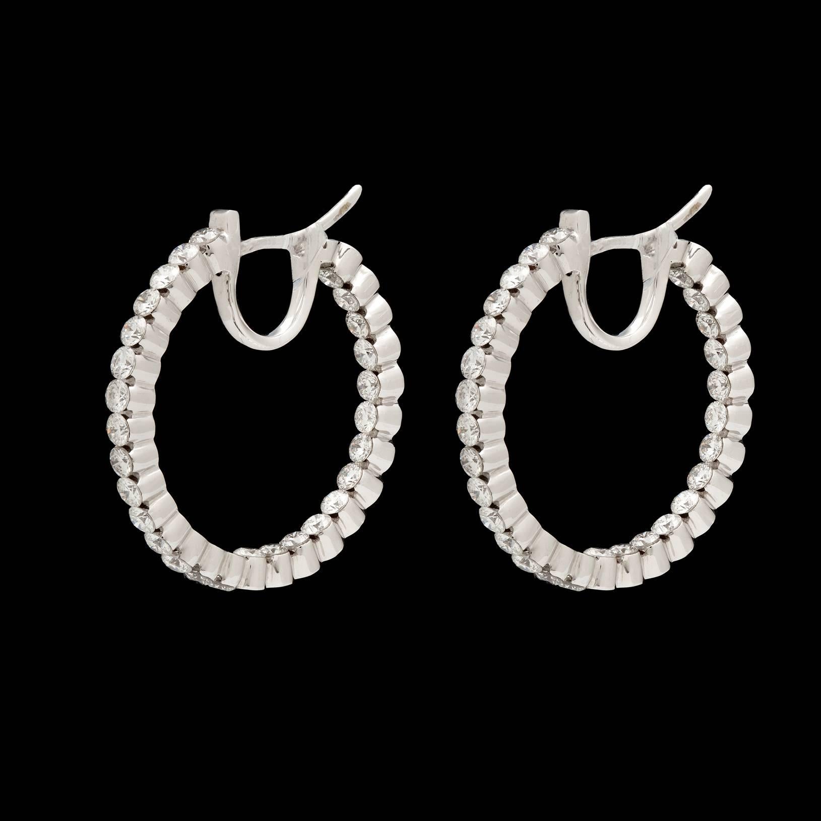 Contemporary Round Brilliant-Cut Diamond Medium Inside Out Hoop Earrings