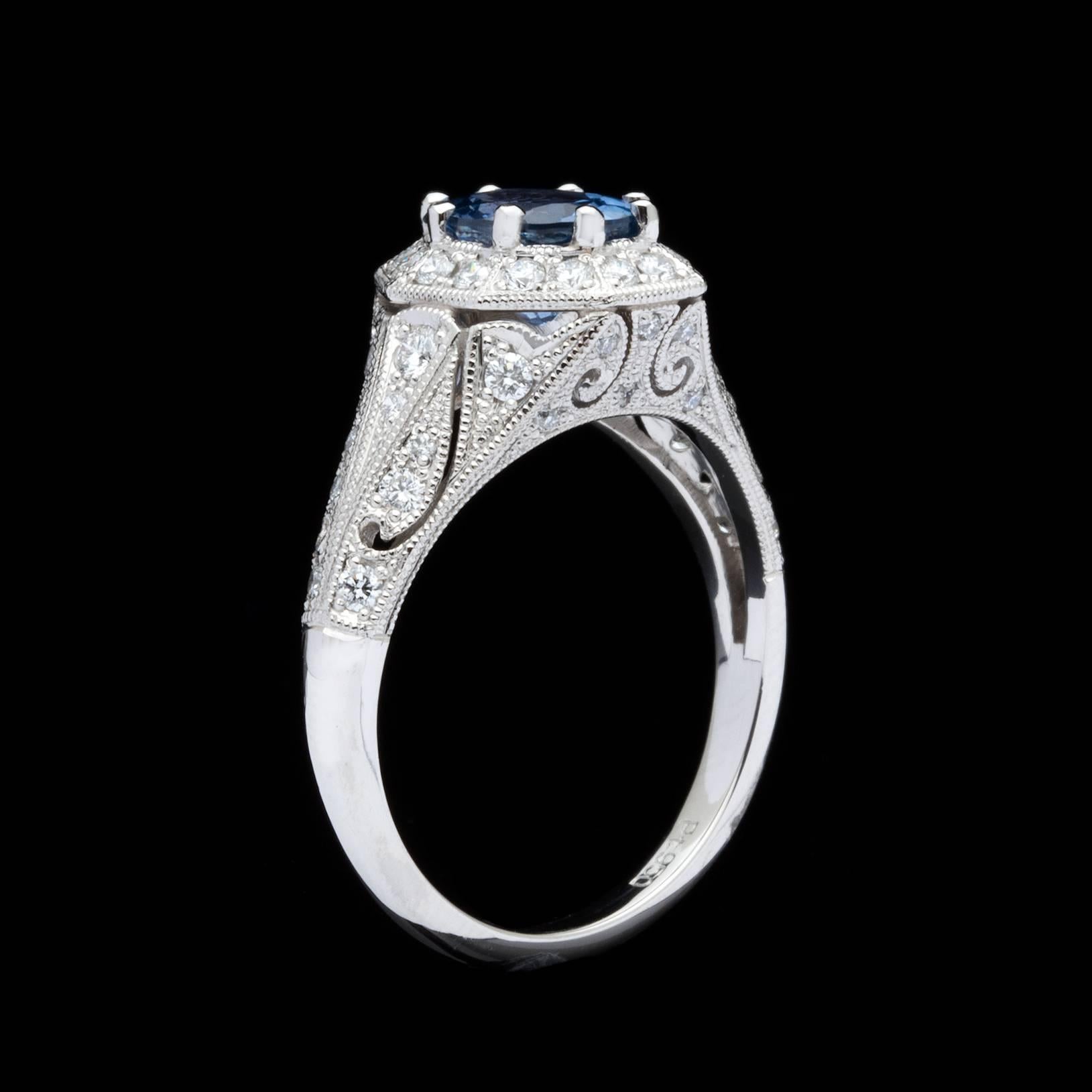GIA Cert Color Change Sapphire Diamond Platinum Ring In Excellent Condition In San Francisco, CA