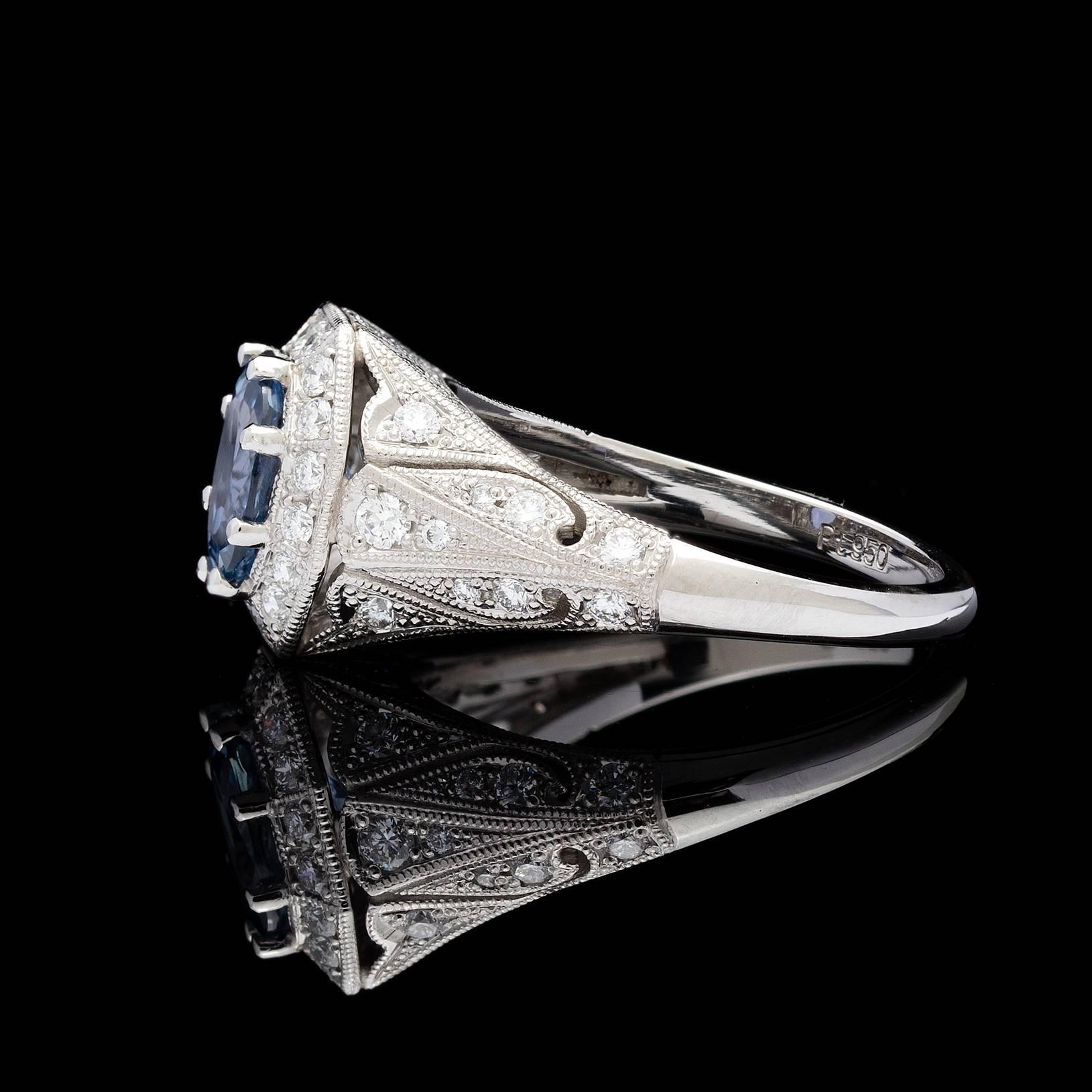 Art Deco GIA Cert Color Change Sapphire Diamond Platinum Ring