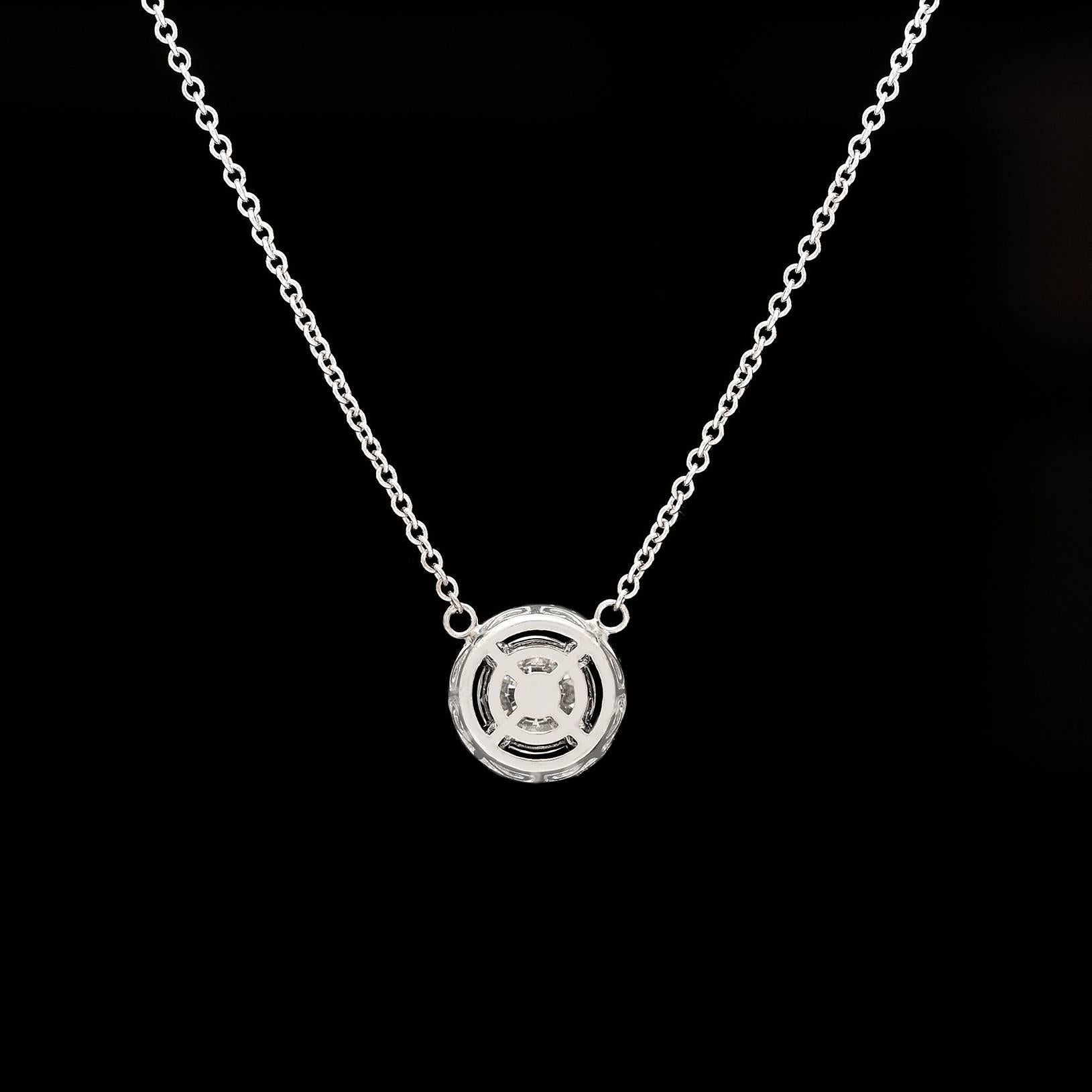 Diamond Halo White Gold Pendant Necklace In Excellent Condition In San Francisco, CA