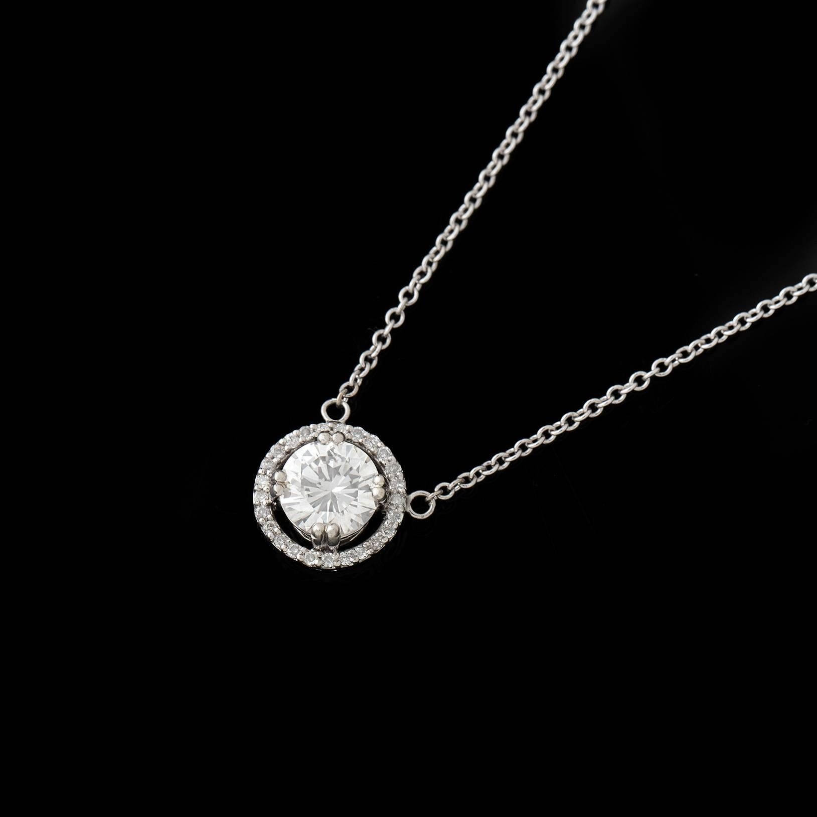 Contemporary Diamond Halo White Gold Pendant Necklace