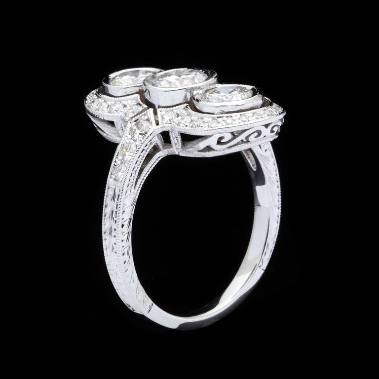 Deco Style Diamond Three-Stone Ring at 1stDibs