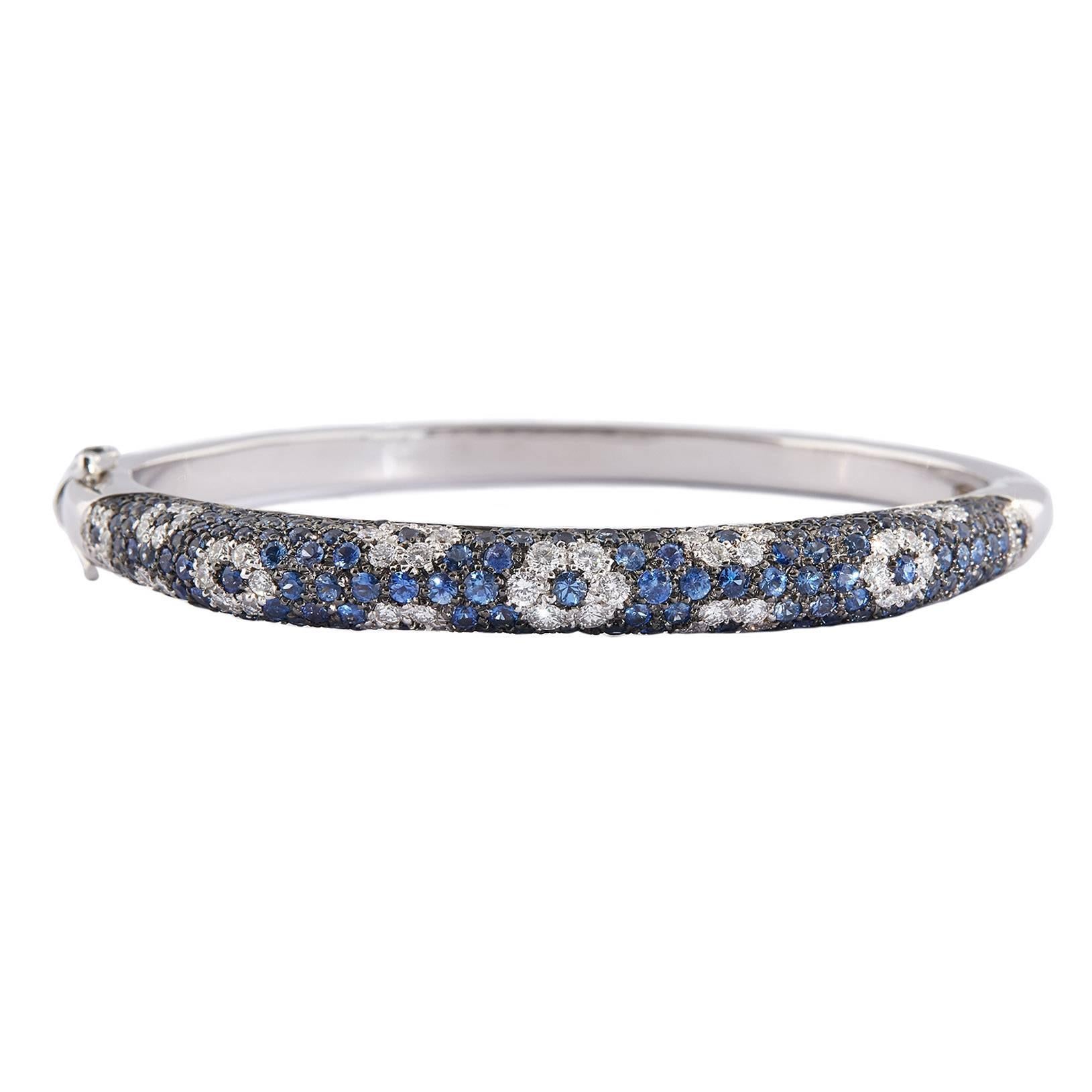 Salavetti Pavé Sapphire and Diamond Floral Bangle Bracelet