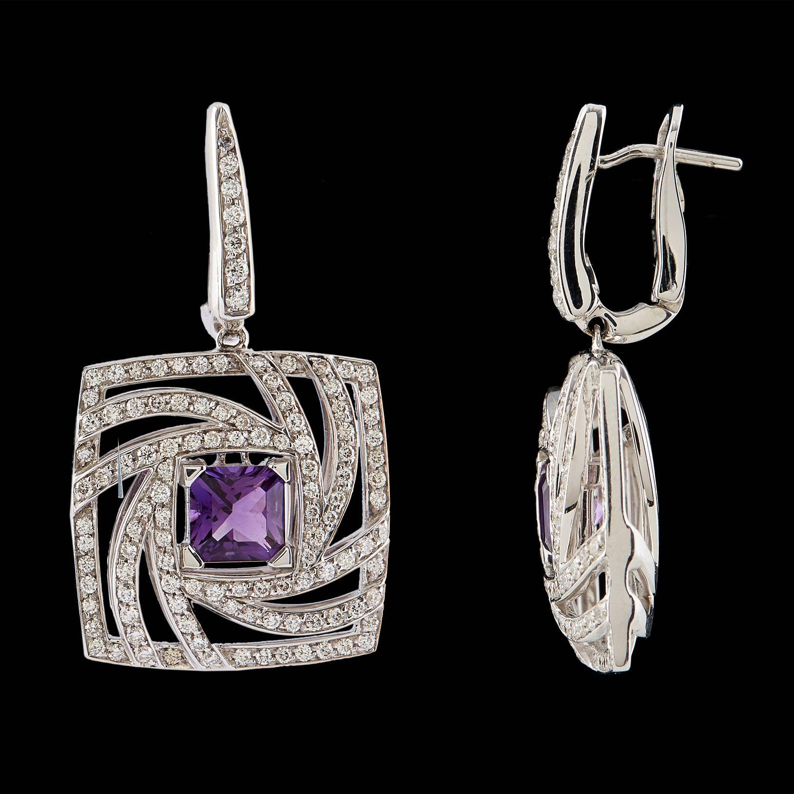 Contemporary Luca Carati Amethyst Diamond Gold Earrings For Sale