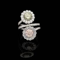 GIA Fancy Color Diamond Gold Flower Bypass Ring