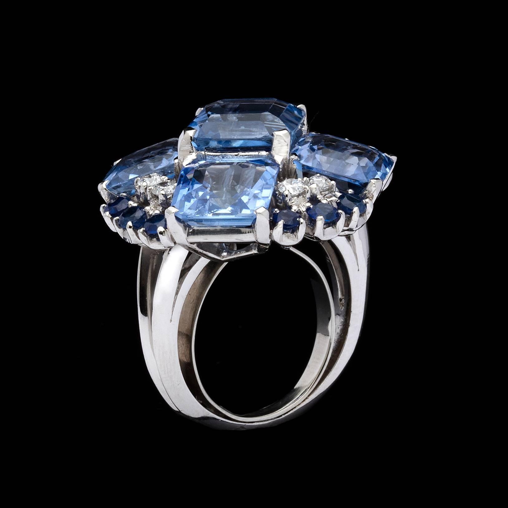 1950s Oscar Heyman Sapphire Diamond Gold Ring                  In Excellent Condition In San Francisco, CA
