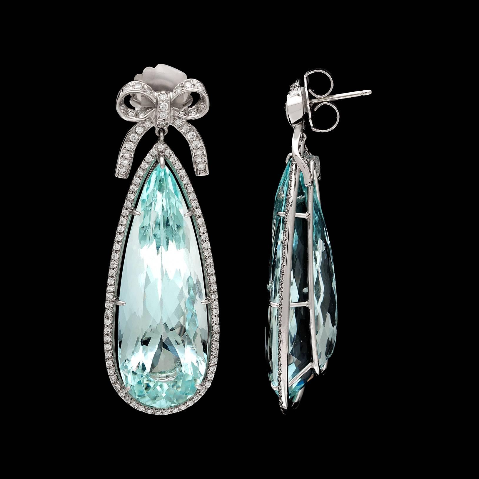 Aquamarine Diamond Platinum Pendant Earrings In Excellent Condition For Sale In San Francisco, CA