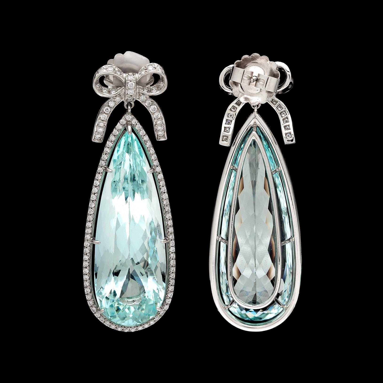 Women's Aquamarine Diamond Platinum Pendant Earrings For Sale
